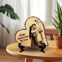 Heart Shape Natural Wooden Engraved Photo Frame with Easel Stand