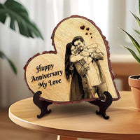 Heart Shape Natural Wooden Engraved Photo Frame with Easel Stand